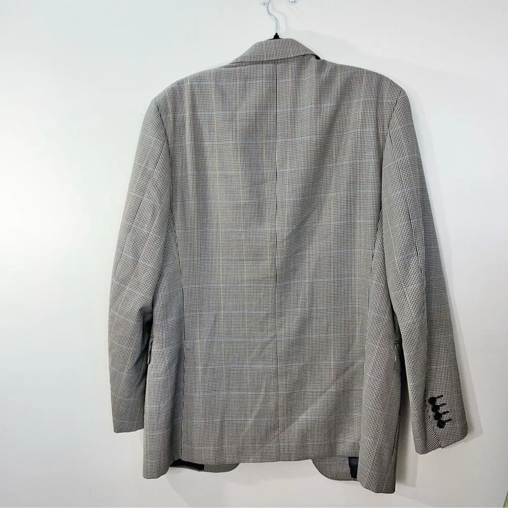 Harry Rosen Italian pure wool black white check plaid preppy jacket blazer IT 50